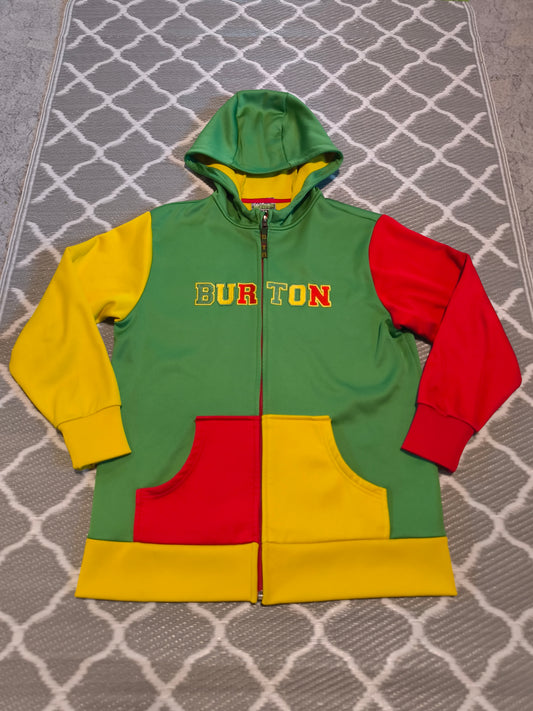 Burton Zip-Hoodie für Kinder – Größe XL (ca. 164) – Colorblock Grün/Gelb/Rot
