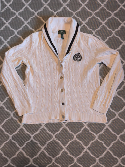 Lauren Ralph Lauren Zopfstrick-Cardigan in Weiß – Größe XL – klassischer Preppy-Stil
