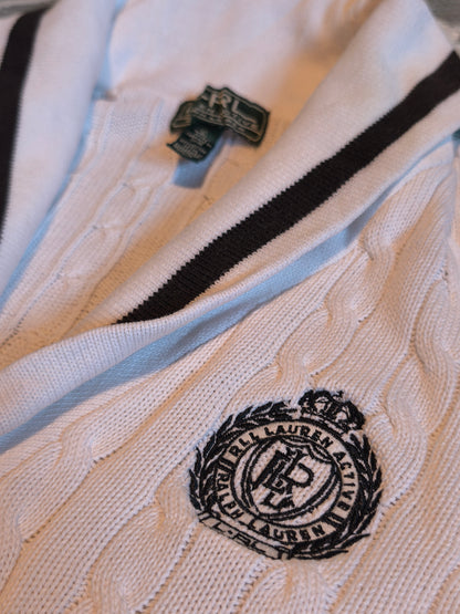 Lauren Ralph Lauren Zopfstrick-Cardigan in Weiß – Größe XL – klassischer Preppy-Stil