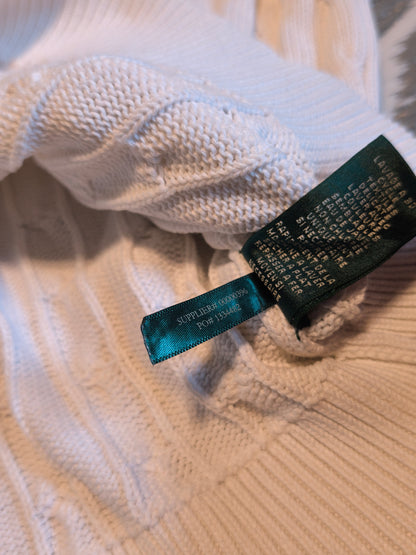 Lauren Ralph Lauren Zopfstrick-Cardigan in Weiß – Größe XL – klassischer Preppy-Stil